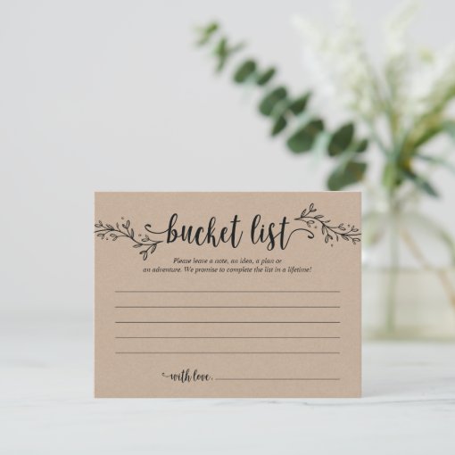 Rustic Wedding bucket list Card, Advice Card Zazzle