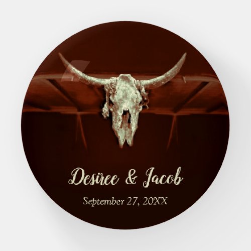 Rustic Wedding Bull Skull Brown Country Western Paperweight