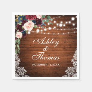 Rustic Wedding Burgundy Blue Floral Lace Napkins