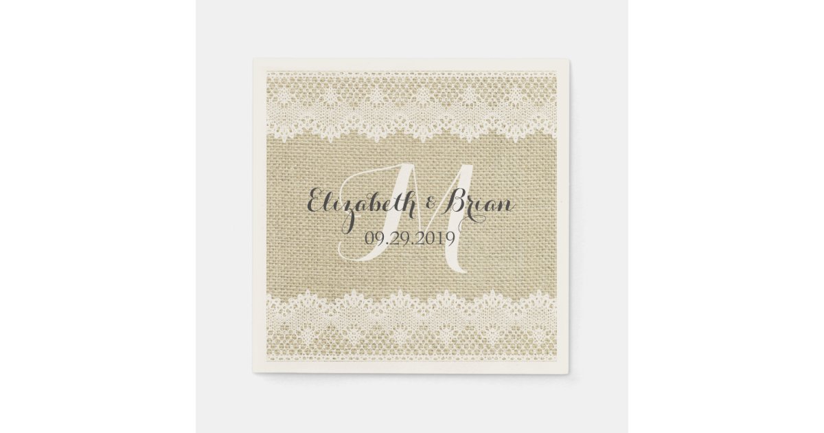 Rustic Wedding,Burlap and Lace Wedding Paper Napkins | Zazzle