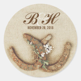 rustic wedding burlap horseshoes stickers