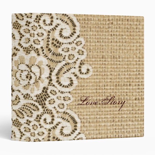 rustic wedding burlap lace country wedding 3 ring binder (Front/Spine)
