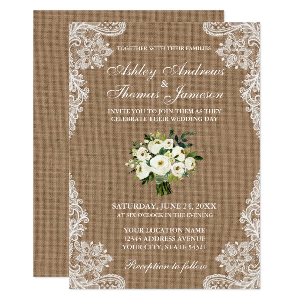 256788796712941904 Rustic Wedding Burlap Lace Floral Invite