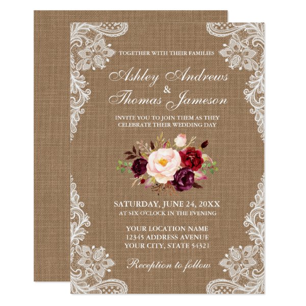 256474811507935226 Rustic Wedding Burlap Lace Floral Invite B