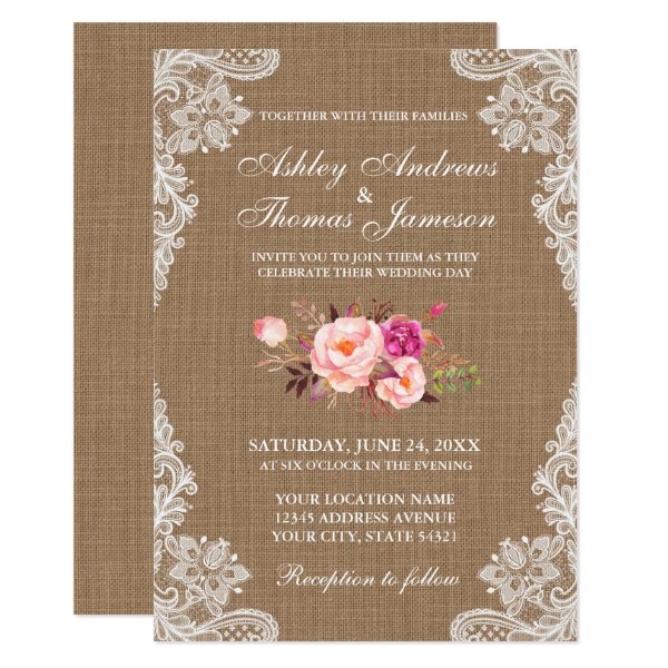 256364937205531293 Rustic Wedding Burlap Lace Floral Invite P