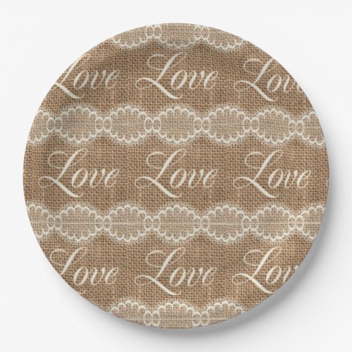 Rustic Wedding Burlap Lace Love Paper Plates