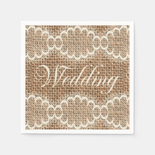 Rustic Wedding Burlap Lace Paper Napkins (Front)
