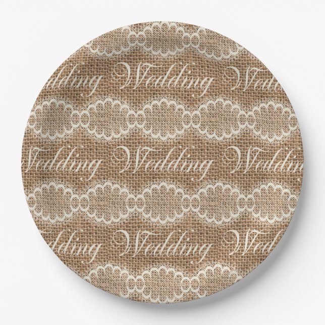Rustic Wedding Burlap Lace Paper Plates (Front)