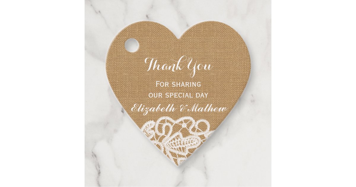Rustic Wedding Burlap Lace Thank You Favor Tags | Zazzle