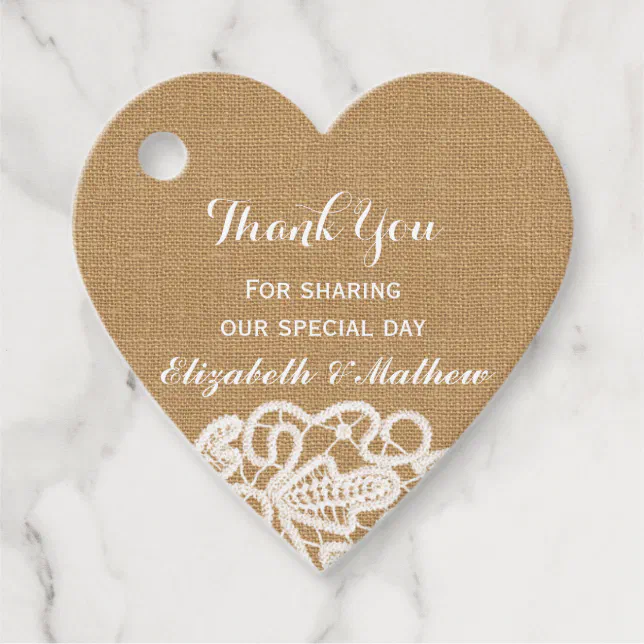 Rustic Wedding Burlap Lace Thank You Favor Tags | Zazzle