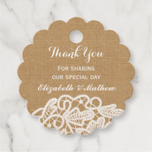 Rustic Wedding Burlap Lace Thank You Favor Tags