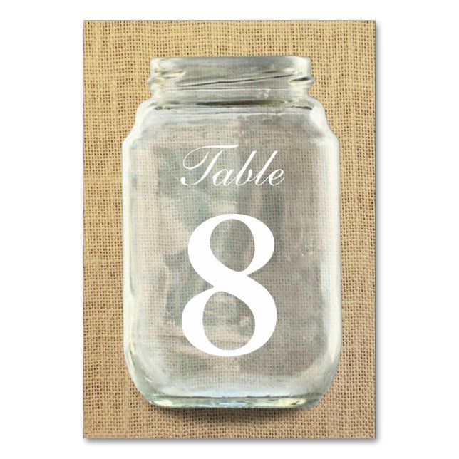 Rustic Wedding Burlap & Mason Jar Table Numbers (Front)