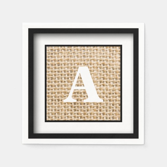 Rustic Wedding Burlap Monogram Framed Paper Napkins (Front)