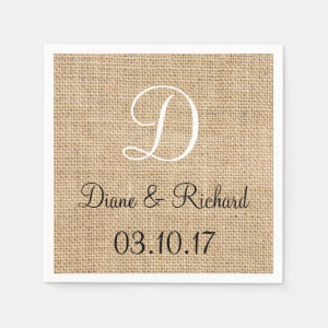 Rustic Wedding Burlap Name Date Monogram Paper Napkin