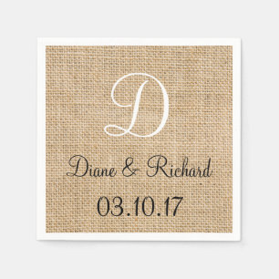 Rustic Wedding Burlap Name Date Monogram Paper Napkins