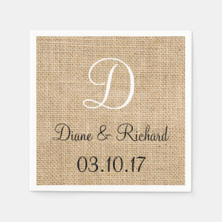 Rustic Wedding Burlap Name Date Monogram Paper Napkins