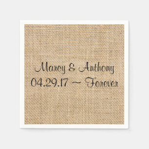 Rustic Wedding Burlap Personalized Names Date Napkins
