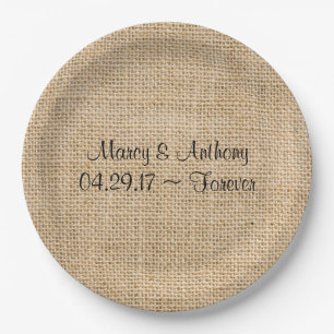 Rustic Wedding Burlap Personalized Names Date Paper Plates