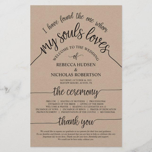 Rustic Wedding Ceremony Program Brown Kraft Card (Front)