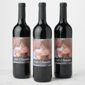 Rustic Wedding Chalkboard Etching Script Photo Wine Label | Zazzle
