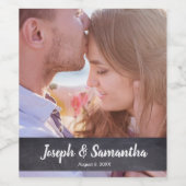 Rustic Wedding Chalkboard Etching Script Photo Wine Label | Zazzle
