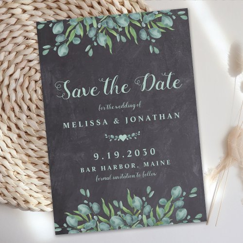 Rustic Wedding Chalkboard Eucalyptus Greenery Save The Date