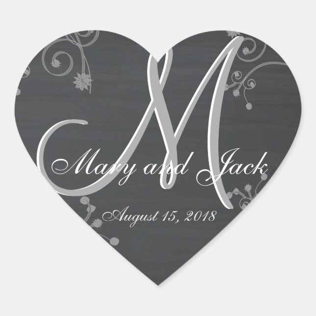 Rustic Wedding Chalkboard Fantastic 3d Monogram Heart Sticker (Front)