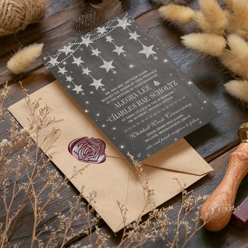 Rustic Wedding Chalkboard Under the Stars Personalized Announcements