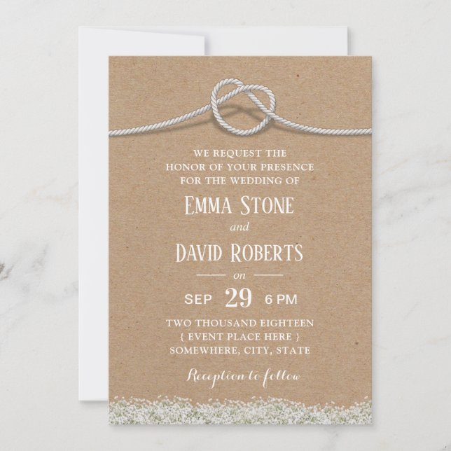 Rustic Wedding Country Floral Tying the Knot Kraft Invitation (Front)