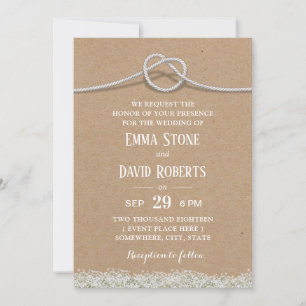 Rustic Wedding Country Floral Tying the Knot Kraft Invitation