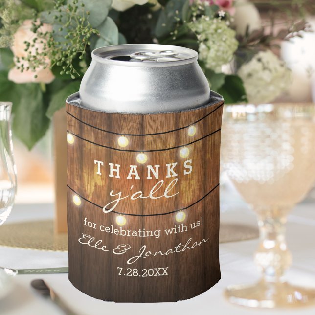 Rustic Wedding Country String Lights Thanks Y'all Can Cooler (Creator Uploaded)