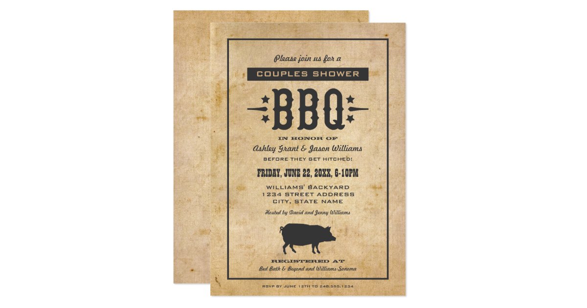 Rustic Wedding Couple S Shower Backyard Bbq Invitation Zazzle