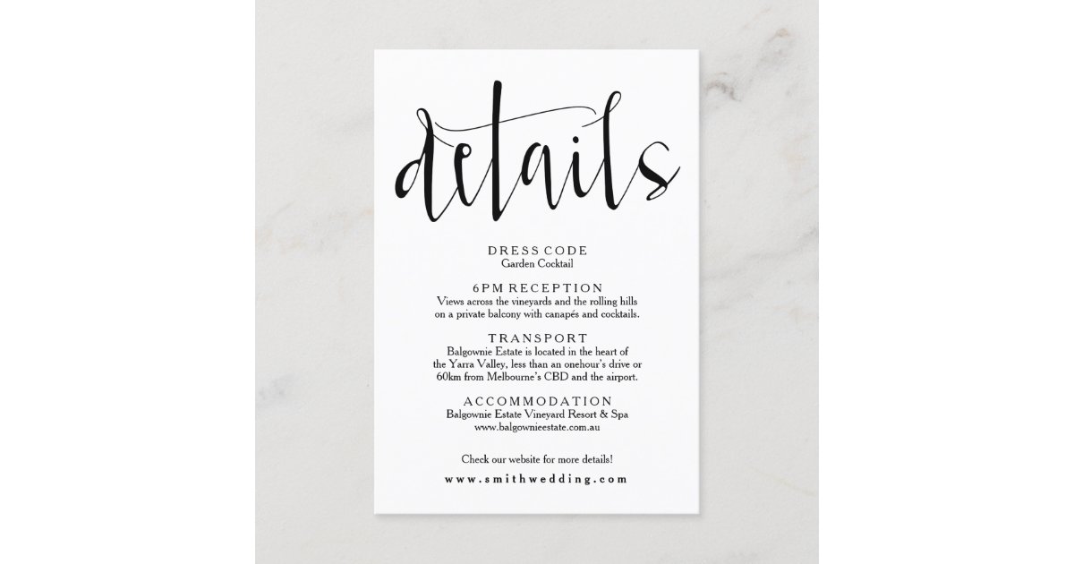 Rustic Wedding Details Info Card | Zazzle