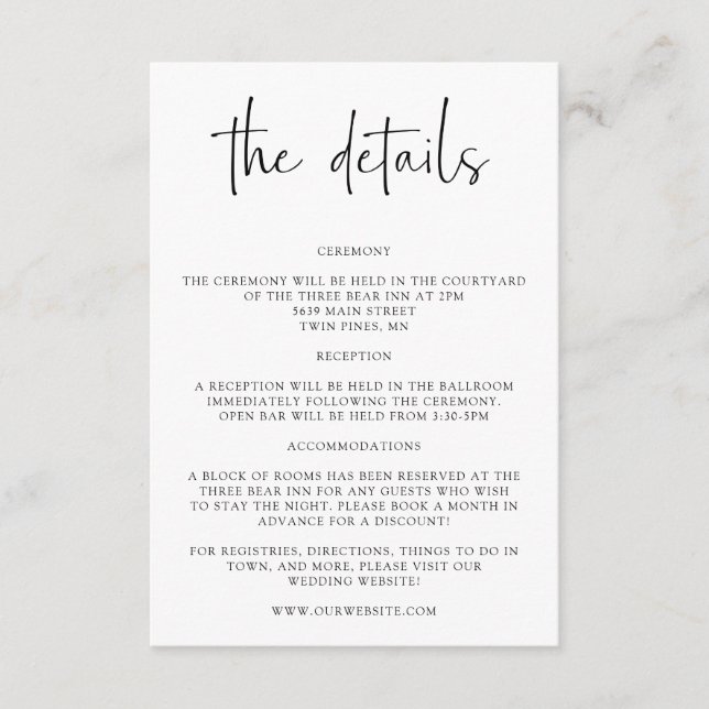 Rustic Wedding Details Invitation Insert (Front)