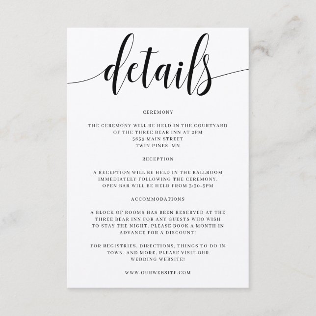 Rustic Wedding Details Invitation Insert (Front)