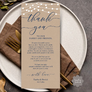 Rustic Wedding Dinner Place Setting Thank You Card