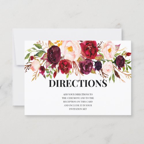 rustic wedding directions card floral wood invitation