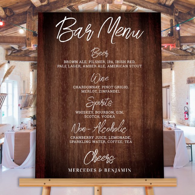 Rustic Wedding Drink Menu Personalized Bar Foam Board (Creator Uploaded)