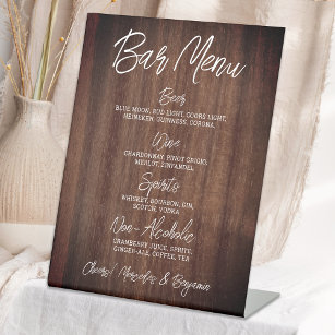 Rustic Wedding Drink Menu Personalized Bar Pedestal Sign