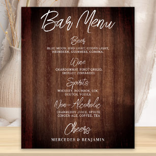 Rustic Wedding Drink Menu Personalized Bar Poster