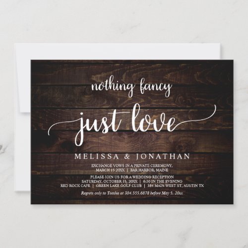 Rustic Wedding Elopement Nothing Fancy Just Love Invitation