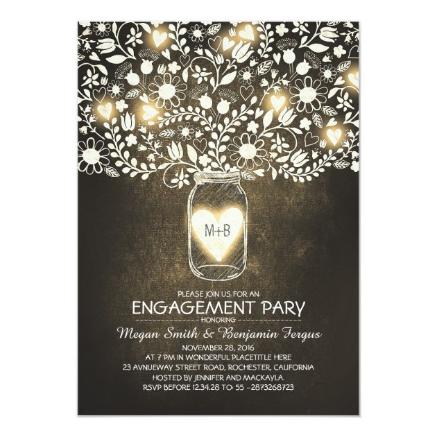 Rustic Wedding Engagement Party Mason Jar Invites
