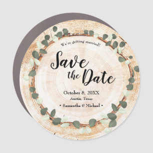 Rustic Wedding Eucalyptus Wood Cut Slice Custom Car Magnet
