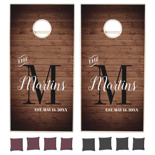 Rustic Wedding Family Monogram Personalized Cornhole Set