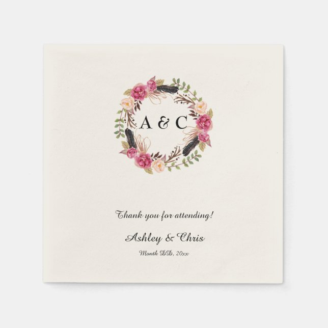 Rustic Wedding Favor, Boho Wedding Decor Treat Napkins (Front)