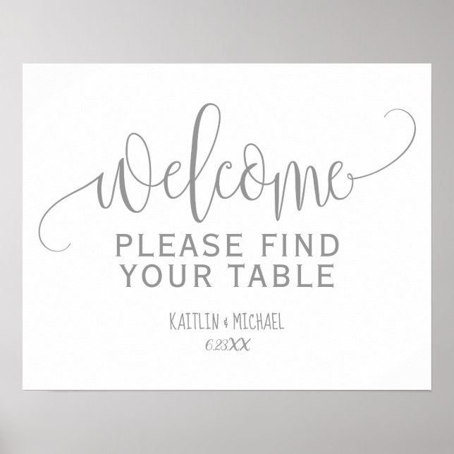 Rustic Wedding Find Your Table Sign (Gray) (Front)