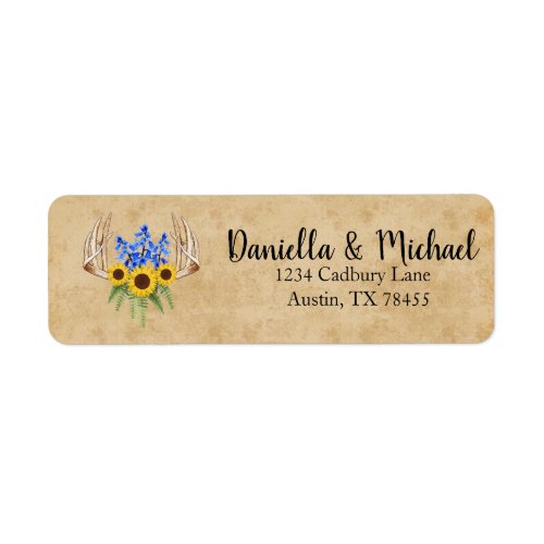 Rustic Wedding Floral Antlers Address Label