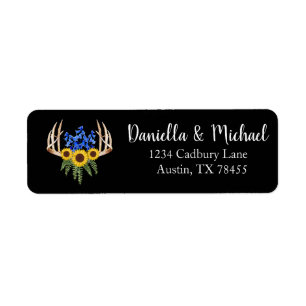 Rustic Wedding Floral Antlers Address Label