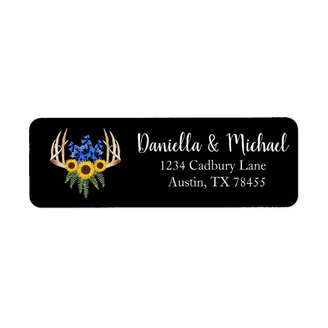 Rustic Wedding Floral Antlers Address Label (Front)
