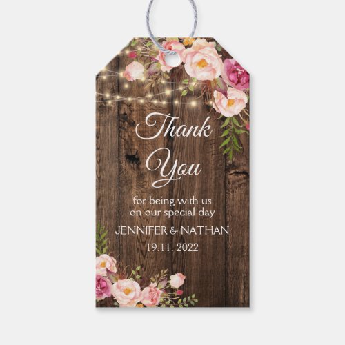 Rustic Wedding Floral Calligraphy Thank You Gift Tags